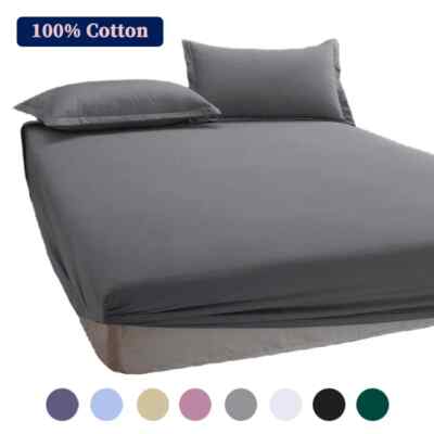 100% Cotton Fitted Sheet with Elastic Bands Non Slip Adjustable Mattress Covers