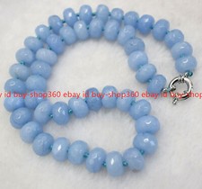 Natural 5x8mm Faceted Blue Aquamarine Rondelle Gemstone Beads Bracelet 7.5"
