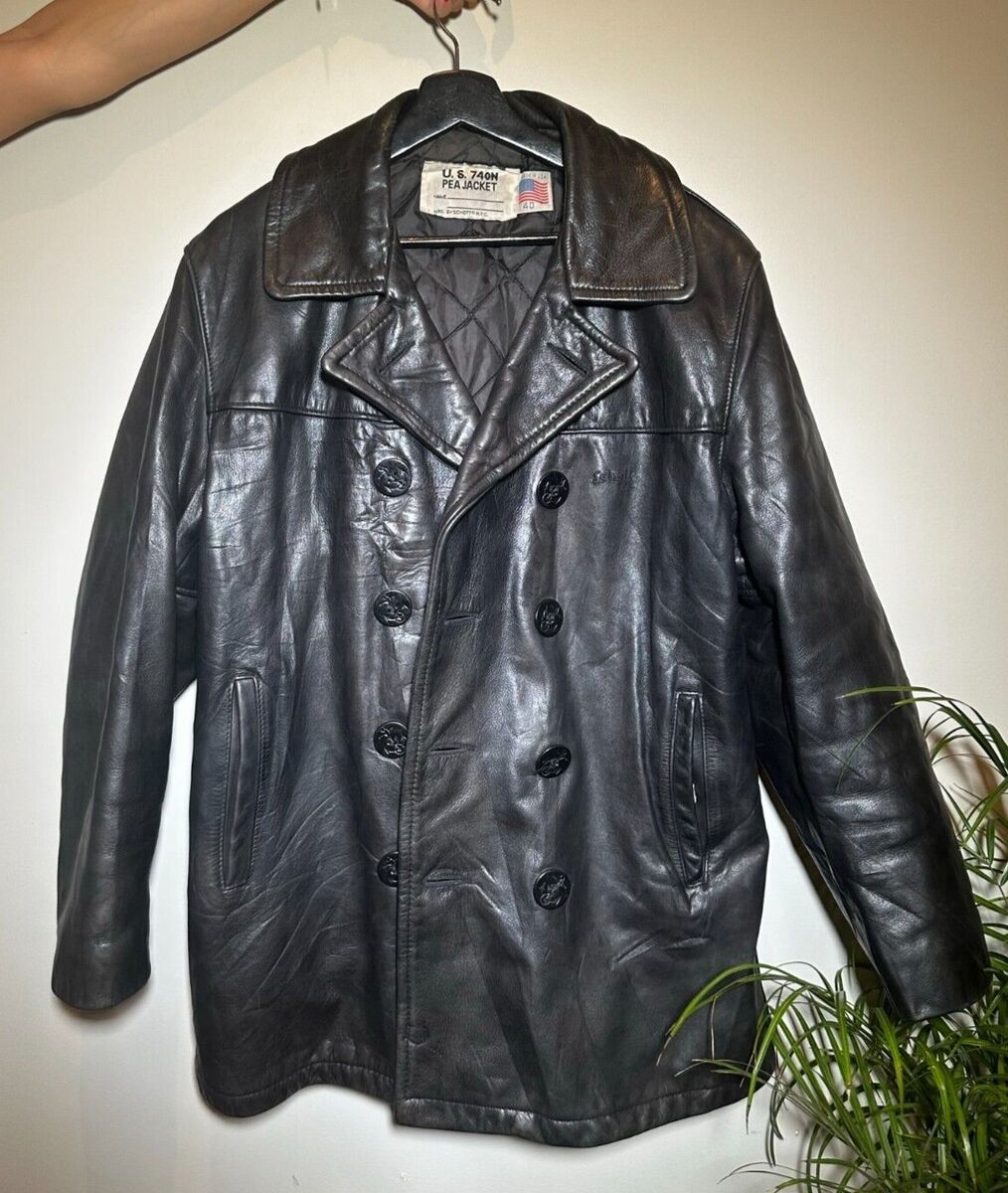 VINTAGE SCHOTT NYC 740N PEA COAT LEATHER JACKET SIZE 40 VINTAGE SCHOTT NYC 740N PEA COAT LEATHER JACKET SIZE 40