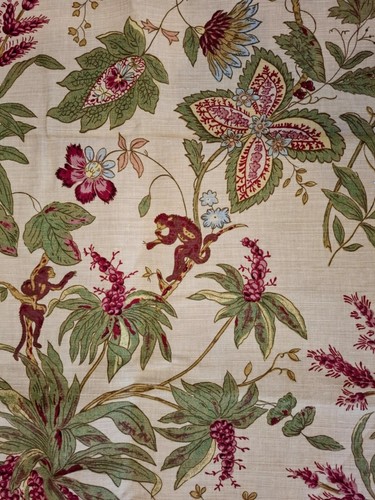 3 YARDS SCHUMACHER Linen/Cotton Print Enchanted Vine Parchment/Red/Sage Gree New - 第 4/8 張圖片