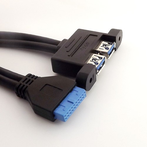 10x 2 Port USB 3.0 A Female Screws Panel Mount to Motherboard 20 Pin Cable 50cm - 第 2/5 張圖片