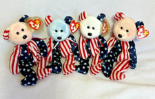 TY Beanie Babies Spangle Red, White, Blue, 2 Pink Face Patriotic Lot of 4 MWMT