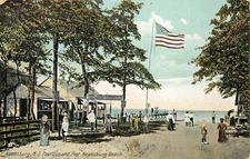 1908 Postcard; Keansburg Beach NJ Pavilion & Pier American Flag, Bayside Grove