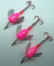 SPIN N GLO LOT  3 SPINNER LURE TROUT PINK SALMON STEELHEAD ALASKA WORDEN'S