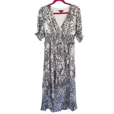 Express Womens Abstract Printed Ruffle Wrap High Low Maxi Dress Sz M Black White