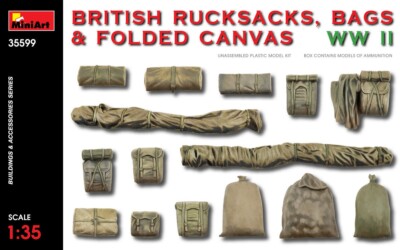 Miniart 1/35 British Rucksacks, Bags & Folded Canvas WW2 #35599 USA Sealed 