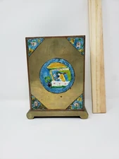 Antique Chinese Brass Chopstick Stand Box Containet Holder Cloisonne Enamel OLD