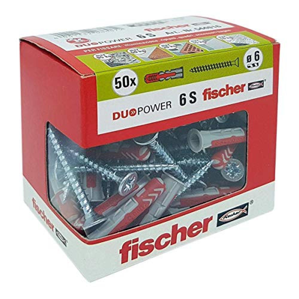 (TG. 6 x 30 mm) Fischer 50 Tasselli Duopower con Vite, 6 x 30 mm, per Muro pieno