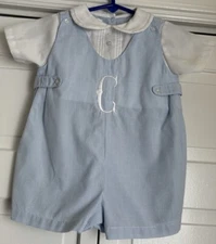 Petit Ami Baby Boy Blue (Embroidered C) One Piece Shortall Outfit Romper Size 6M