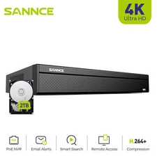 SANNCE 4K 16CH POE 8MP NVR Built In 2TB HDD Home AI Security CCTV Video Recorder