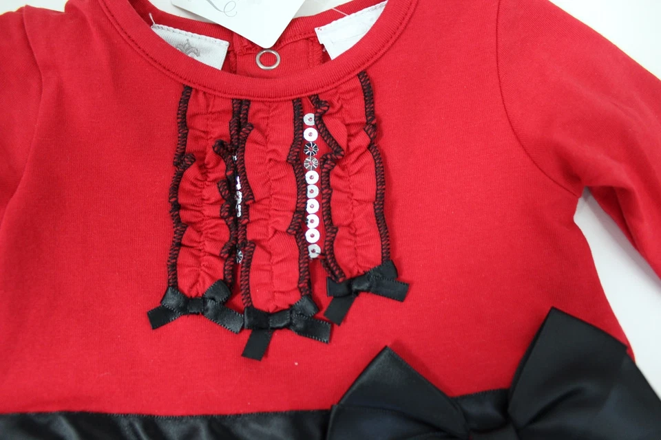 FAO Schwarz Manga Larga Volantes Tul Tutú Body Vestido Rojo y Negro Talla 3M Nuevo con Etiquetas Foto 3 de 4