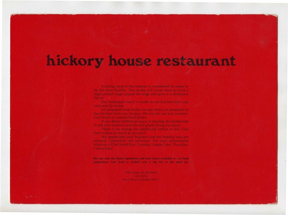 Hickory House Restaurant Menu Lemay at Elizabeth Fort Collins Colorado