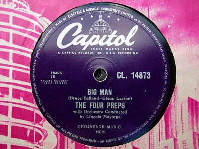 THE FOUR PREPS - Big Man / Stop, Baby 78 rpm disc