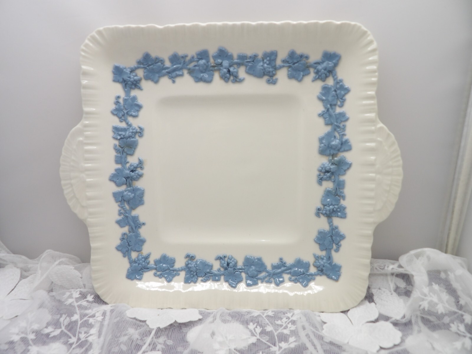 Embossed Wedgwood Queensware Lavender on Cream with Ruffled Edge Cake