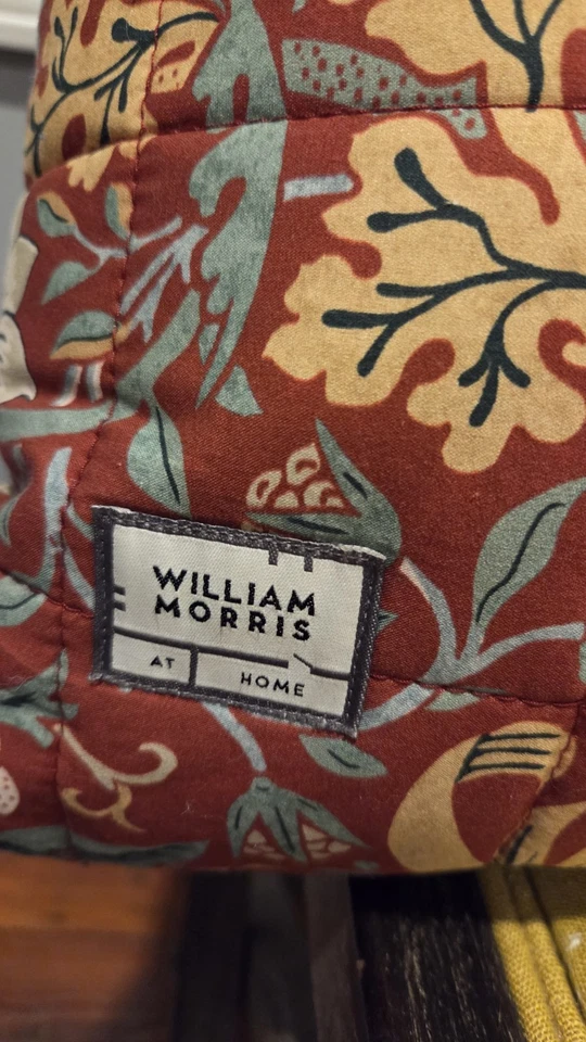 24x24"  William Morris Strawberry Thief Red Bird Floral Fabric 2 Pillows - Image 3 of 4