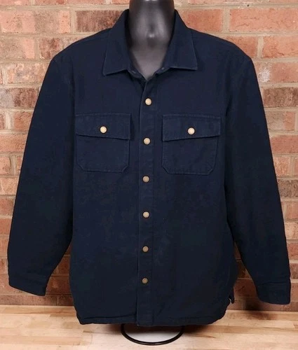 L.L. Bean Traditional Fit Flannel Jacket Large Quilted Lining Navy Field Chore