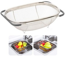 Over The Sink Colander, 6 Quarts Stainless Steel Expandable Rubber Grip Handle