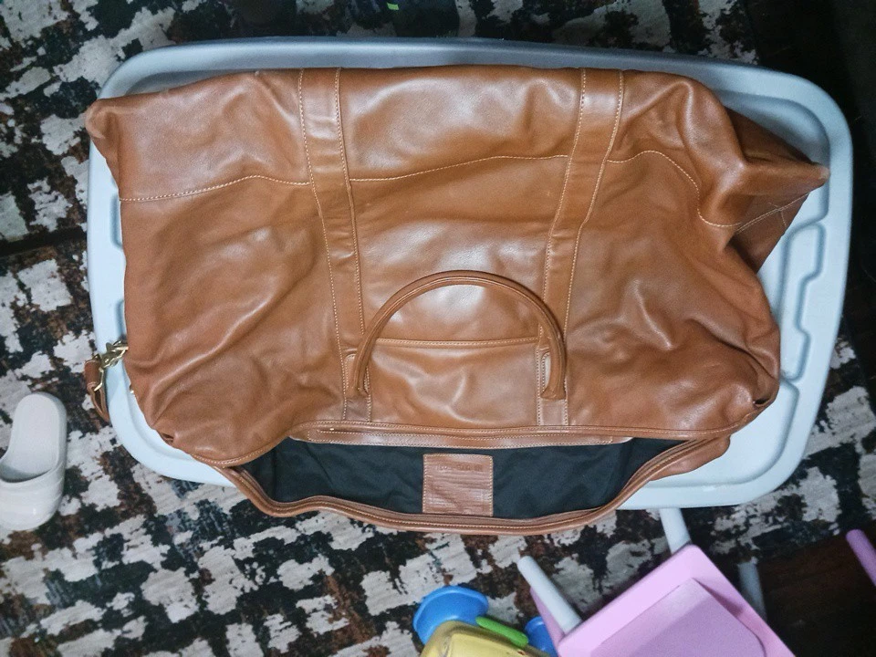 COACH Vintage Cabin Bag 502 Leather Travel Duffle w Strap British Tan Brass 90's - Image 2 of 4