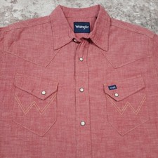 Wrangler Pearl Snap Shirt Mens Medium Red Chambray Long Sleeve NWOT