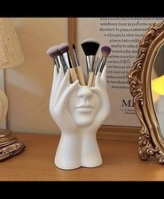 White Ceramic Decorative Brush Holder Organizer Makeup Storage