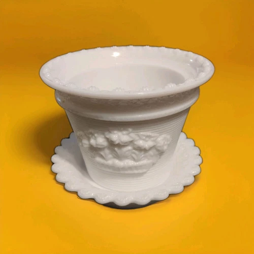 VTG Milk Glass Imperial Milk Glass MMA Flower Pot And Saucer