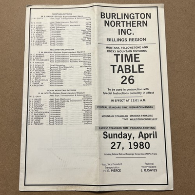 #ad Burlington Northern Railroad Company Timetable #26 Billings Region 1980 Ephemera $19.99