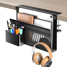 Desk Side Storage, No Drill Laptop Holder with Magnetic Pen Holder, Clamp on ...