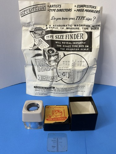 VINTAGE INSTANT TYPE SIZE FINDER 8X ANCHROMATIC MAGNIFIER & SCALE MEASURE TYPE