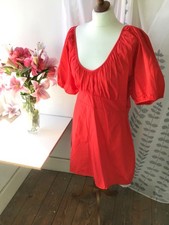 Boohoo Red Puff Sleeve Scoop Mini Dress Size 16 BNWT Summer Spring