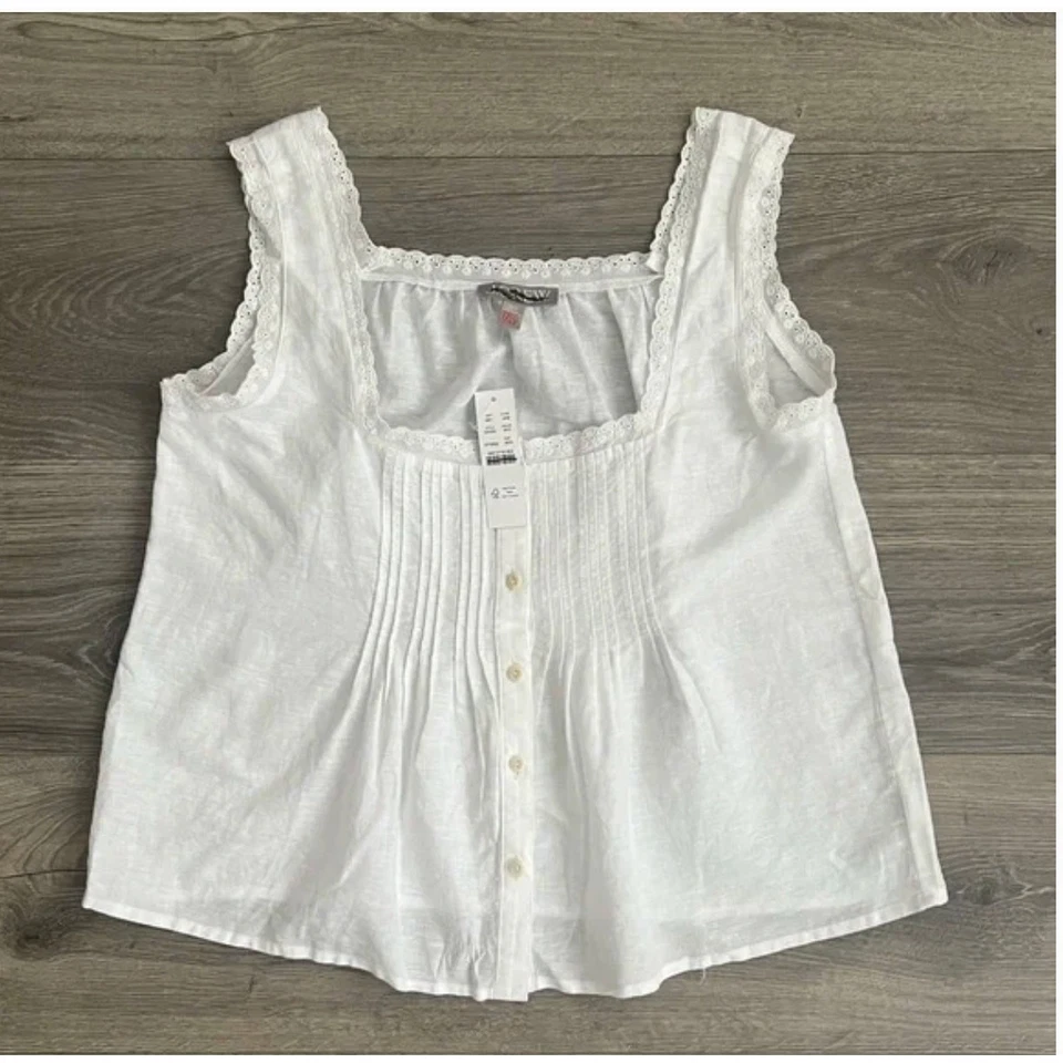 NUEVO CON ETIQUETAS J. Conjunto de pijama sin mangas Crew para dormir corto XL con ribete de encaje blanco CK350 J.Crew Foto 3 de 4