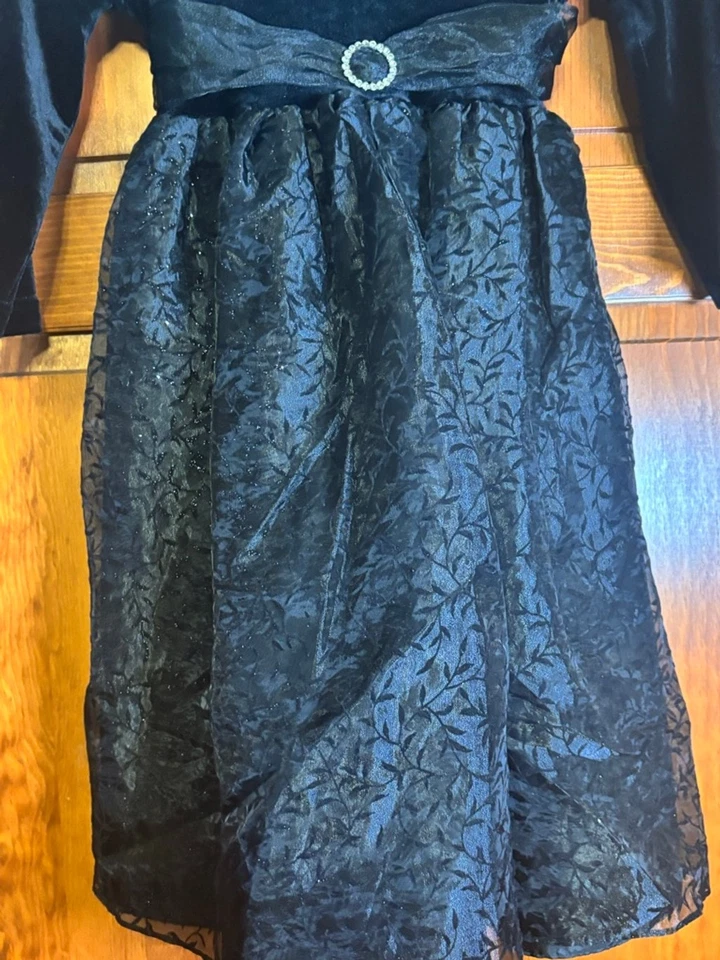 Marmellata Negro Terciopelo y Jacquard Vestido de Fiesta Niñas 6X Vestido de Fiesta Estrás Foto 4 de 4