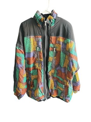 Vintage Gorpcore Ski Jacket Black 80s Retro Size Medium Full Zip Hood Unisex