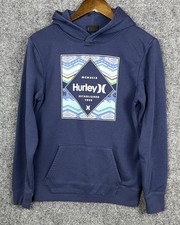 Hurley Youth Fleece Pullover Hoodie Blue XL 18/20 Geometric Pockets