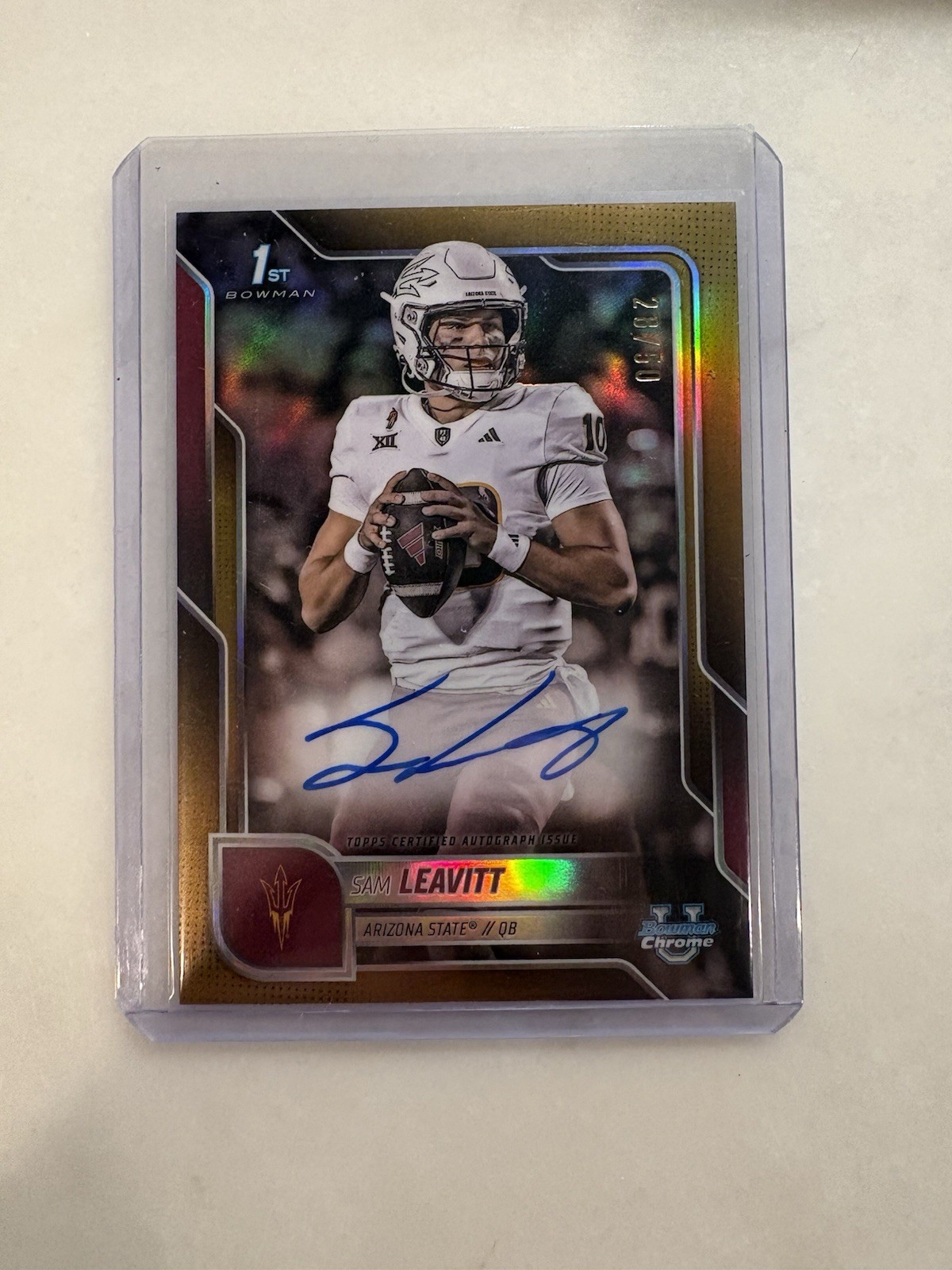 Sam Leavitt | 2025 Bowman Chrome U 1st Autograph True Gold /50 Auto | LSU QB