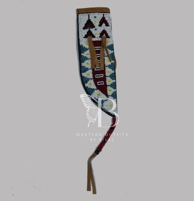 Indian Beaded Native Sioux Style Leather Knife Sheath Beaded fringe Knife Cover