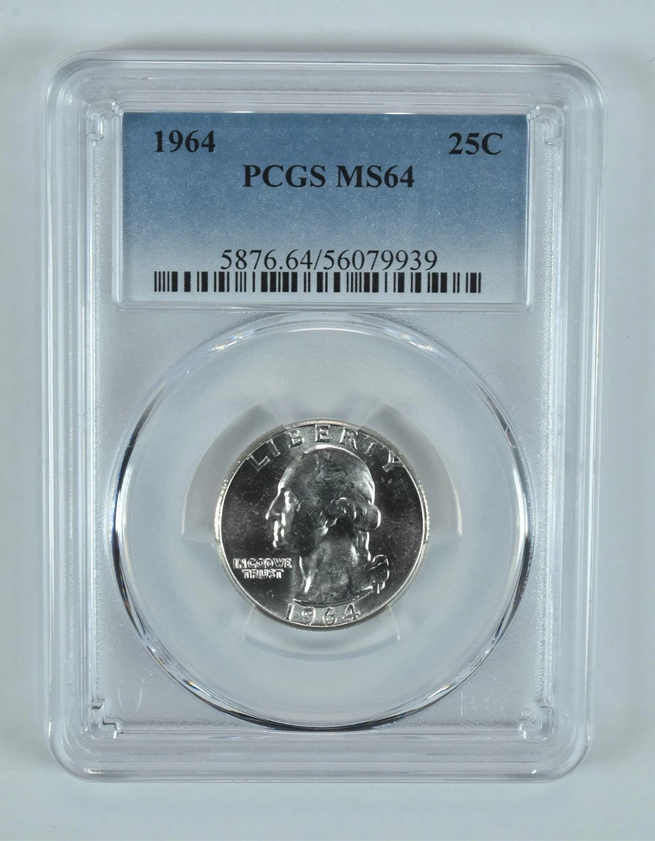 PCGS Certified MS 64 Graded 1964 Washington Quarters (1932-1998