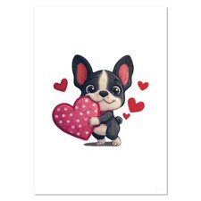 'Cute French Bulldog Puppy with Heart' Wall Posters / Prints (PP060966)