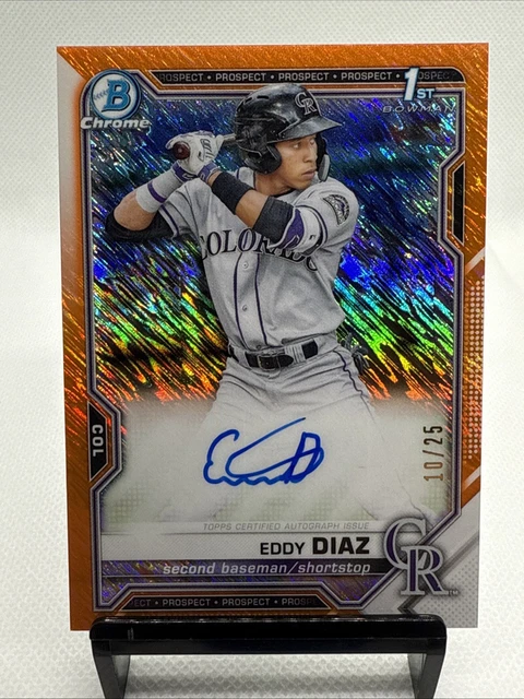 2021 Bowman - Chrome Prospects Eddy Diaz #CPA-ED Orange Shimmer Autograph 10/25