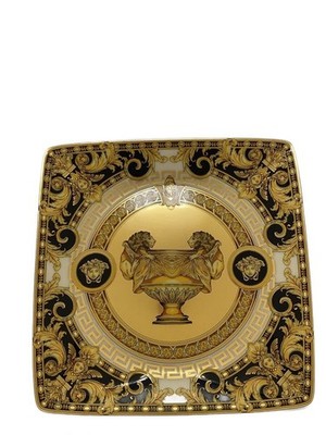 Versace Gold Square Plate Medusa Greek Key Tableware Auth From Japan