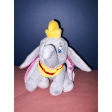 Disney Dumbo Plush Stuffed Animal Flying Elephant Grey Yellow Hat 8.5 Inch