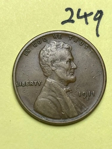 1911-S LINCOLN WHEAT CENT, rare date, "VERY FINE" condition #249