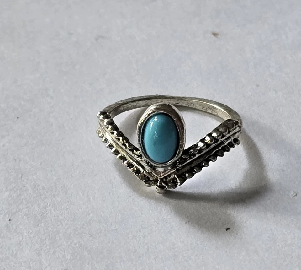 JUEGO BISEL TURQUESA NATURAL CHEVRON TITANIO CALIDAD PLATA NUEVO TALLA 5 ANILLO Foto 4 de 4