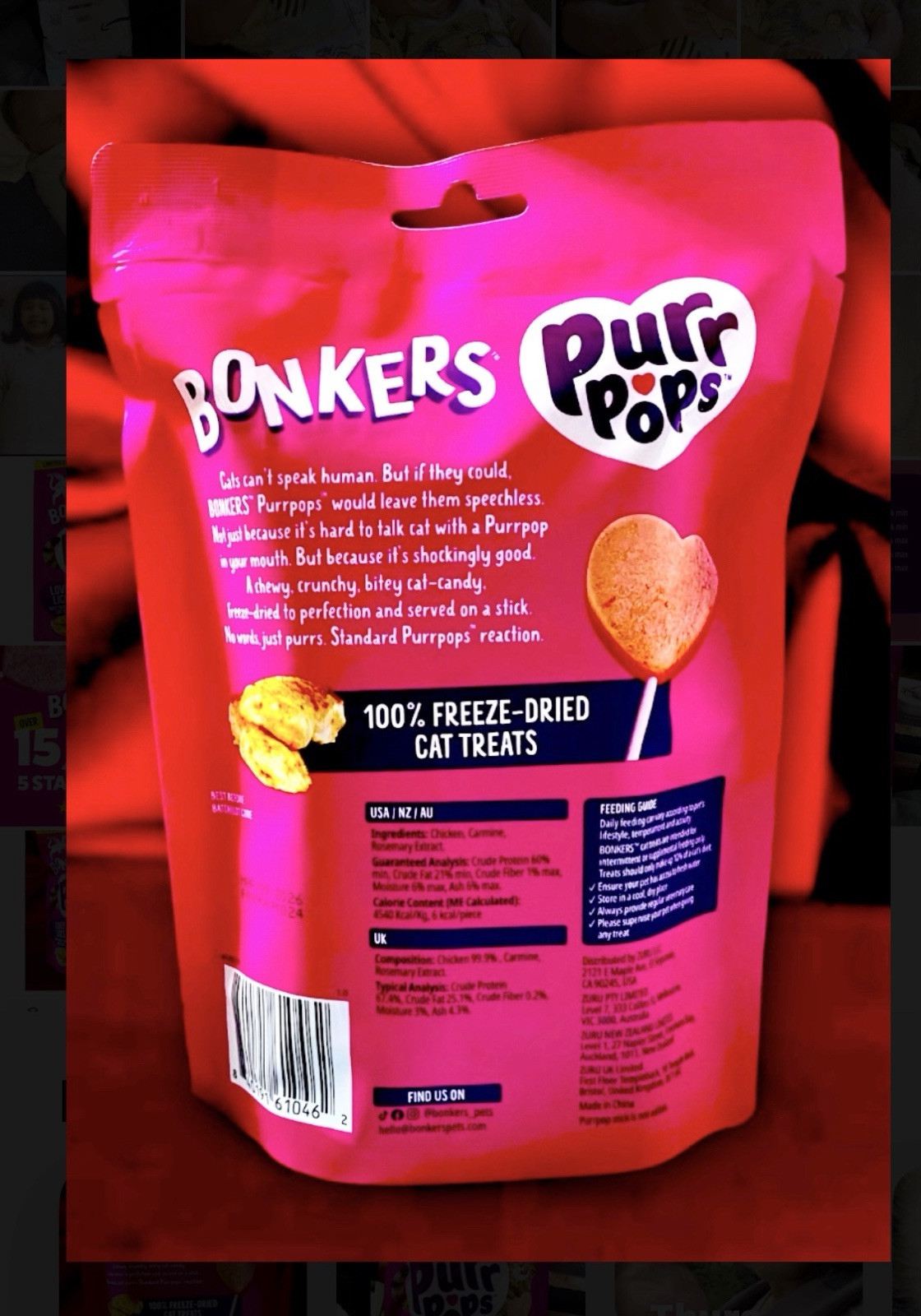 10pc Bonkers Purr Pops Chicken Lovey Licks-Cat Treats Ltd Edition (1pk Of 10ct)