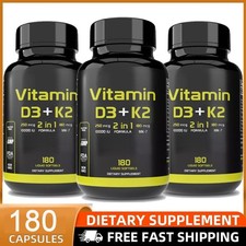 3 Pcs Vitamin D3  K2 Supplement. 2 in 1 Formula. Immune Support. 180 caps