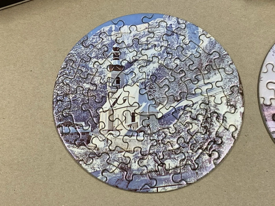 Vintage Lot Tuco 6" Round Jigsaw Puzzles Winter Church & Jefferson Monument - Image 4 of 4