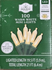NEW 2025! Holiday Time 100-Count WARM WHITE LED Mini Christmas Lights GREEN Wire