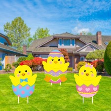 3 Pack Metal Easter Yard Signs Decor Outdoor Metal Spring Easter Yard Signs w...