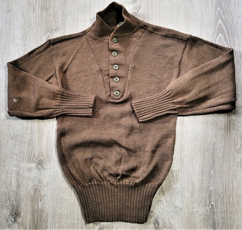 Vintage 80s 90s Military Issue Wool Knit Sweater Vtg Distressed OD Henley USA M - Imagen 4 de 12