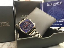 Lancaster Unisex Cronografo Orologio Design Italiano Acciaio Quadrato Blu 