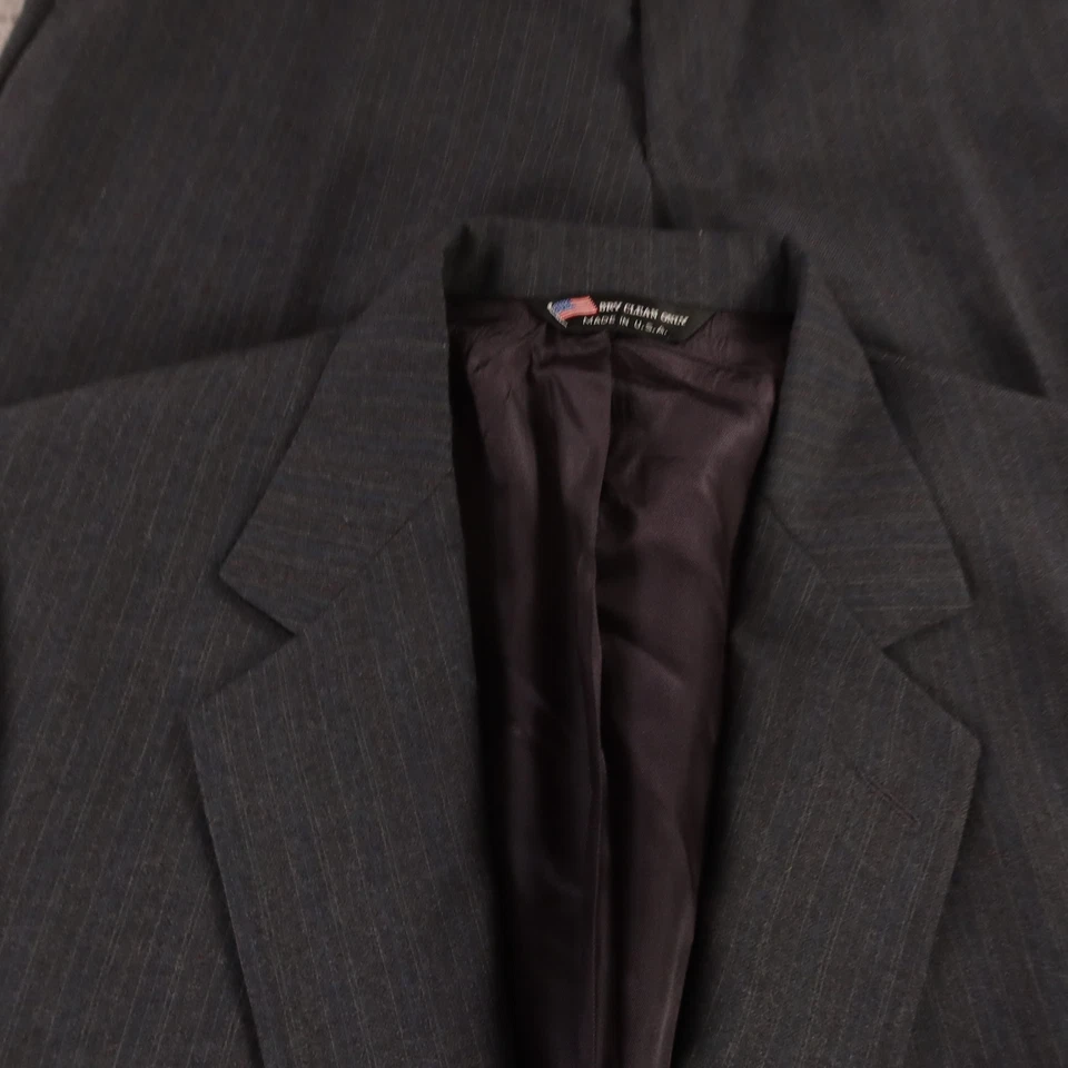 VTG Chalk Stripe Suit M Gray Heather 100% Wool Twill Worsted USA 40R 36x31 - Image 2 of 4